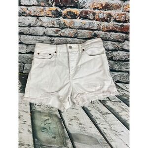 Levis High Rise White Denim Shorts‎ Distressed Frayed Hem Womens Size 28